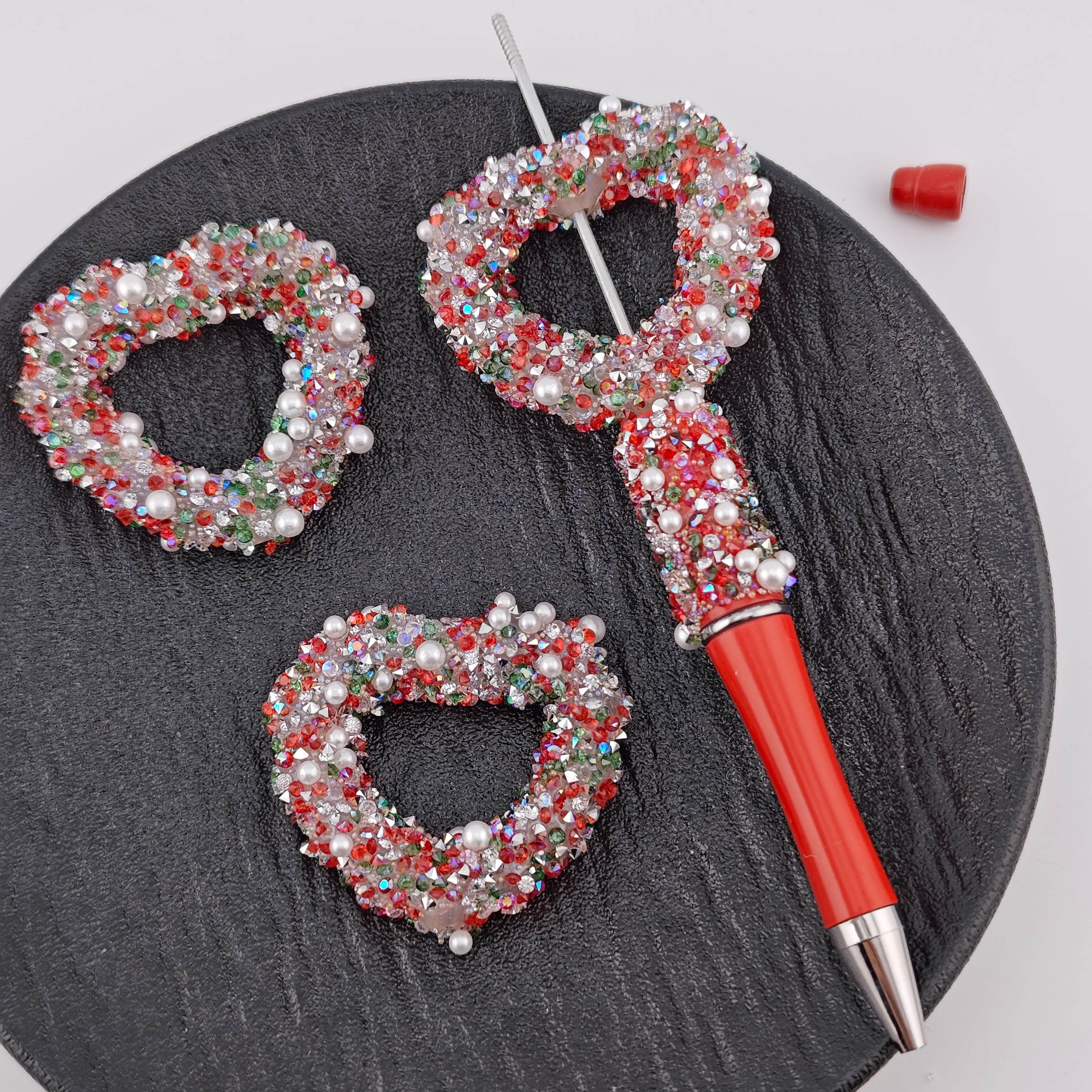 FS1635- 41mm Christmas Color Diamonds Heart Frame Beads with Pearl Fit For Pens