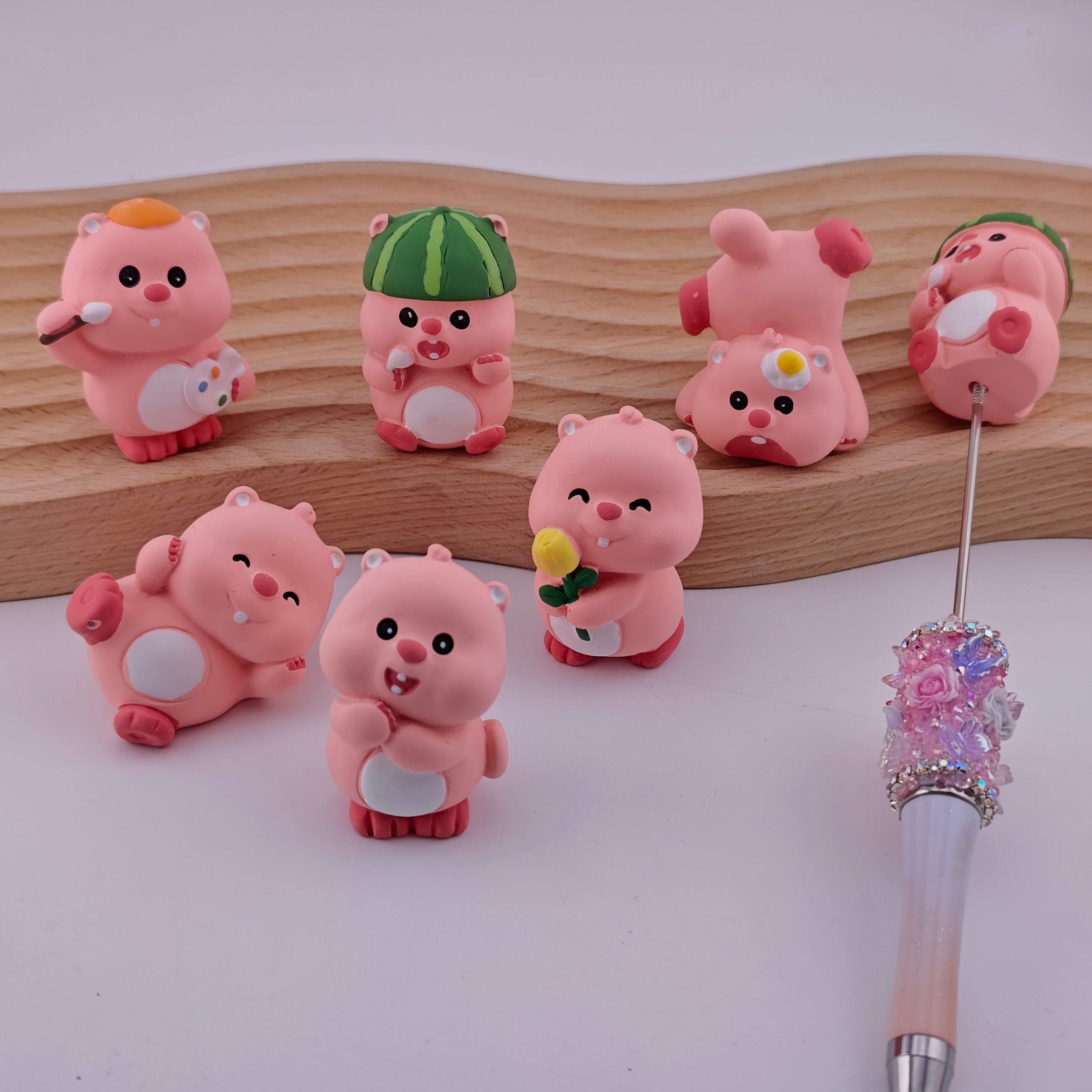 FS1783- 6PCS/Set Cute Pink Loopy Pen Toppers