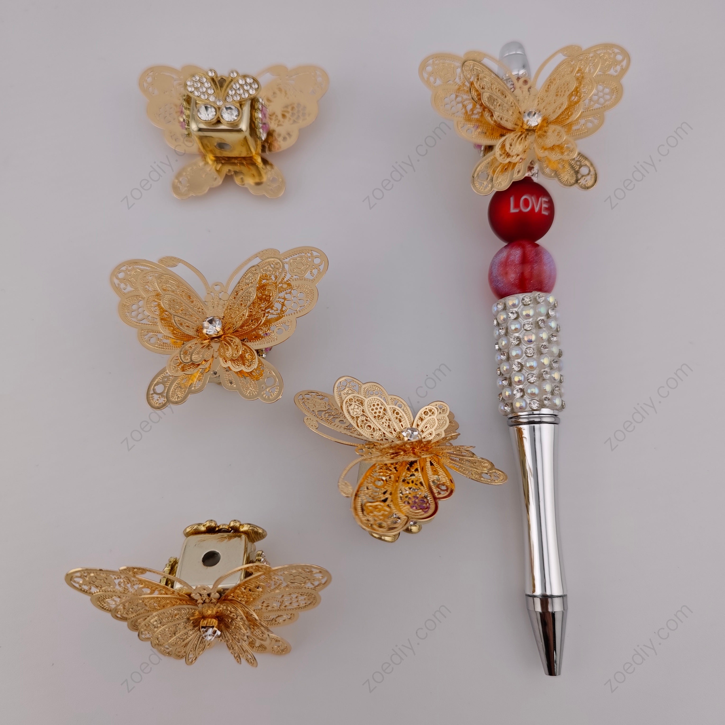 (K994) 3D Gold Butterfly Sparkling Beads