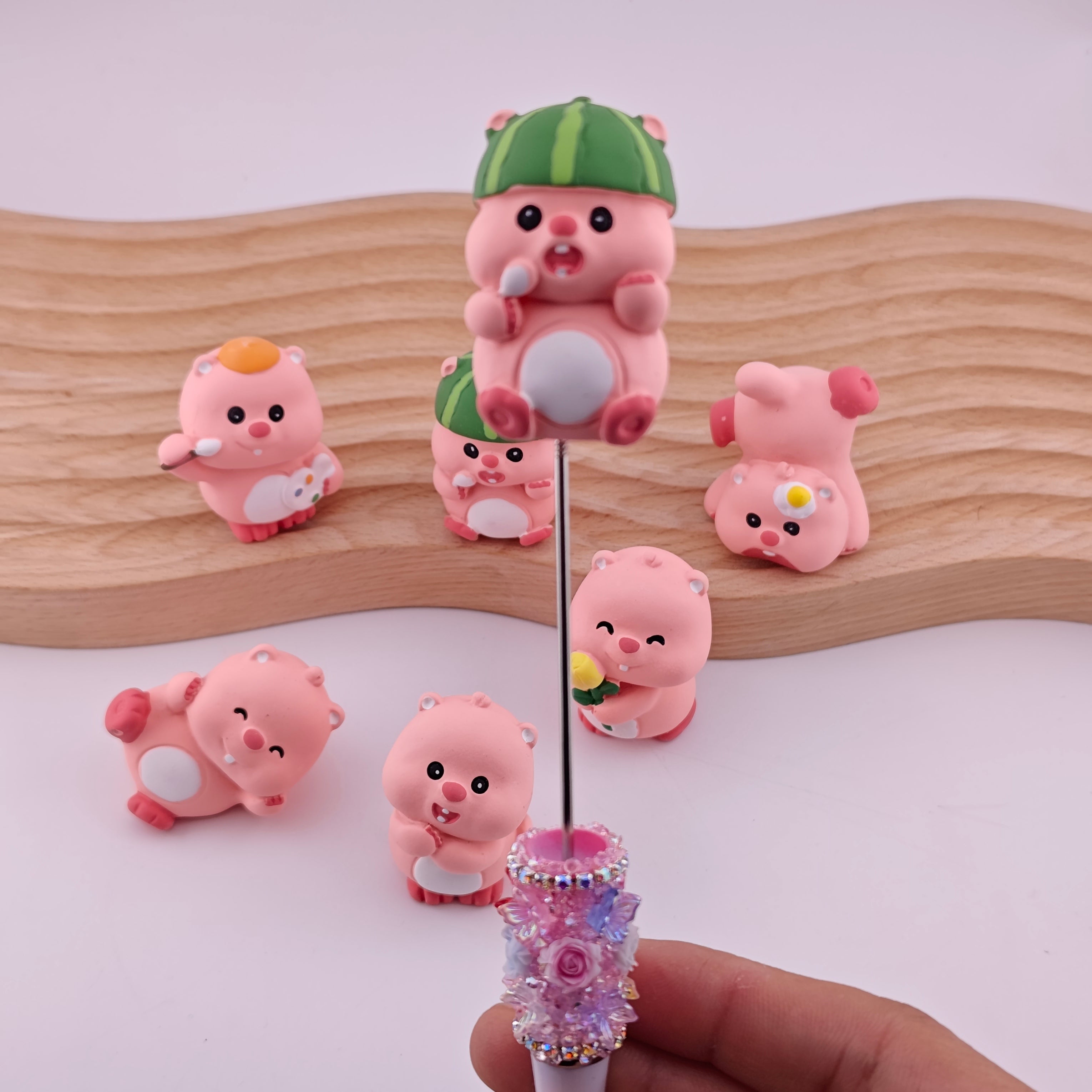 FS1783- 6PCS/Set Cute Pink Loopy Pen Toppers